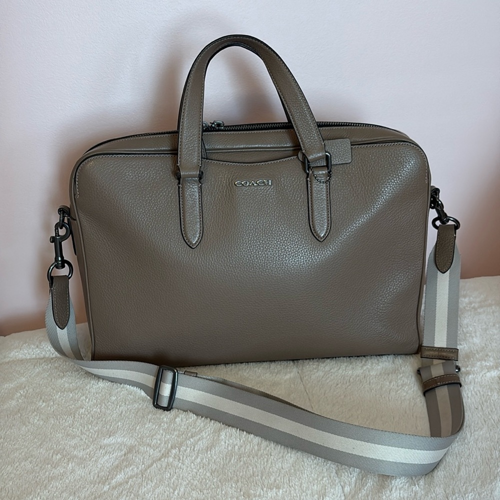 COACH Graham Structured Briefcase - Beige Leather